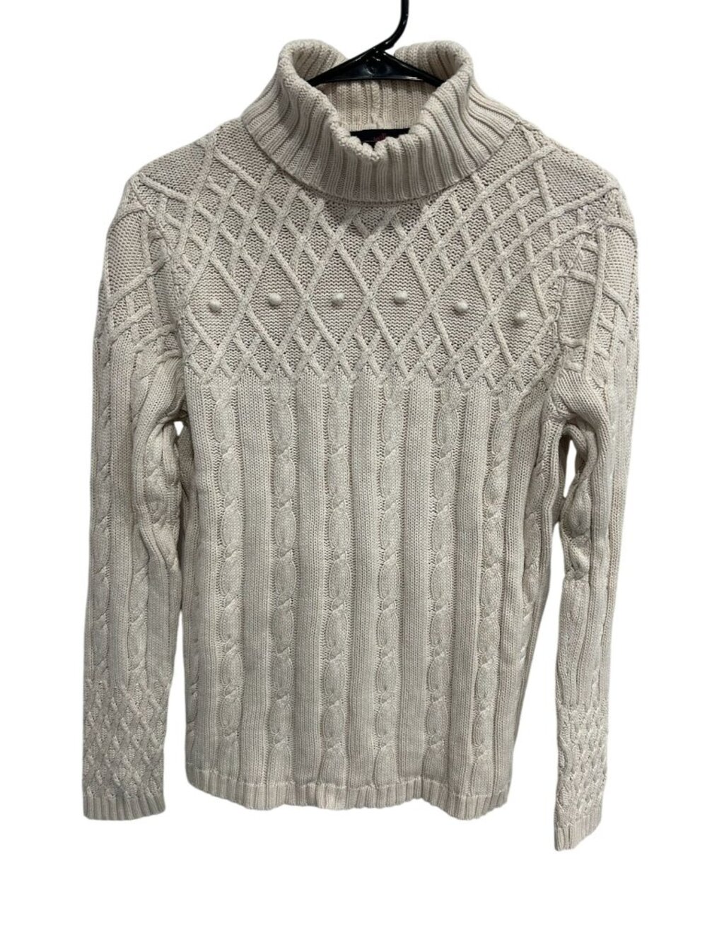 Willi Smith Medium Beige Cable Knit Turtleneck Sweater 100% Cotton Minimalist